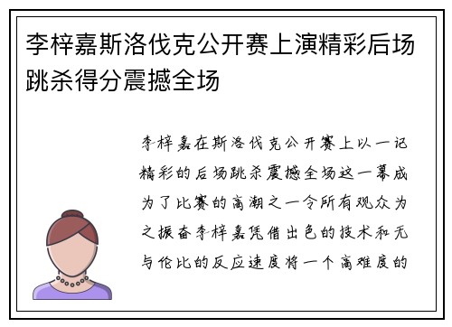 李梓嘉斯洛伐克公开赛上演精彩后场跳杀得分震撼全场